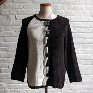 Vintage Cable Knit Sweater Oversize Chunky Knitted M Minimalist Colorblock Top